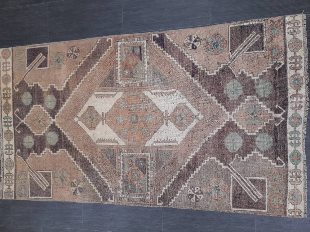 Wool Vintage Rug Turkish Rug 3.3 x 6 Muted Oriental Rug Hand Made Rug Hand Knotted Living Room Rug Kitchen Rug Dark Rug Kars Rug