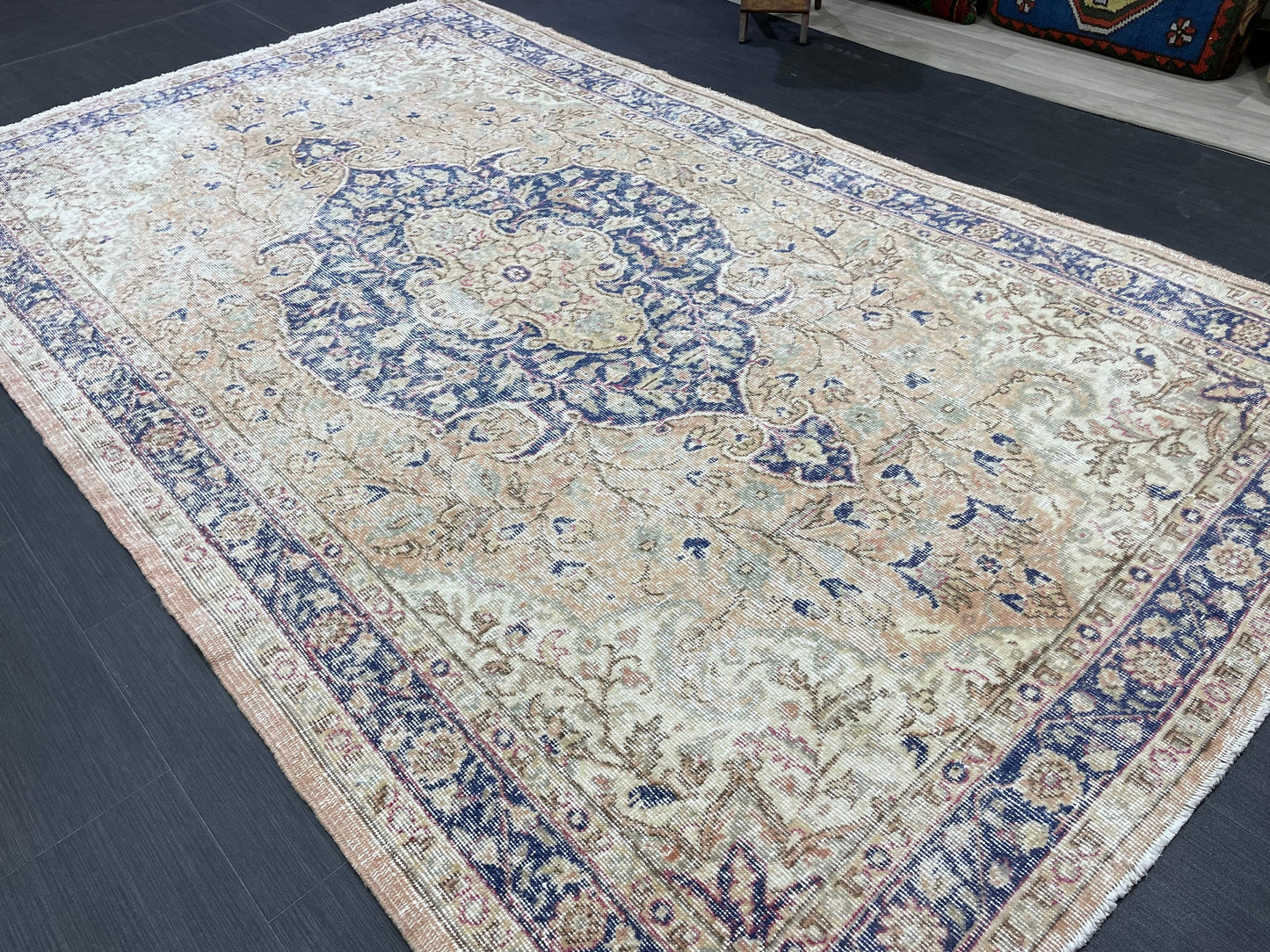 Persian RUG Vintage TURKISH 5.3 x 8.9 Rug Blue Vintage Rug Wool Oushak Rug Handmade Rug Hand Knotted Rug Natural Wool Rug