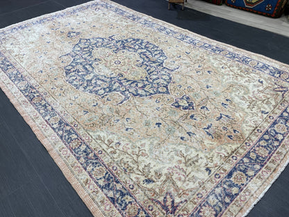 Persian RUG Vintage TURKISH 5.3 x 8.9 Rug Blue Vintage Rug Wool Oushak Rug Handmade Rug Hand Knotted Rug Natural Wool Rug