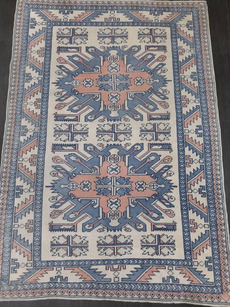 Blue Vintage Rug Hand Made Rug 4.6 x 6.5 Oushak Rug Rustic Rug ORIENTAL Rug Turkish Rug Vintage Persian rug