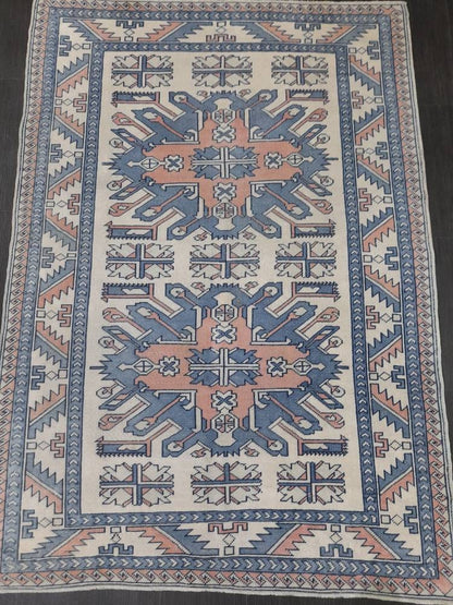 Blue Vintage Rug Hand Made Rug 4.6 x 6.5 Oushak Rug Rustic Rug ORIENTAL Rug Turkish Rug Vintage Persian rug