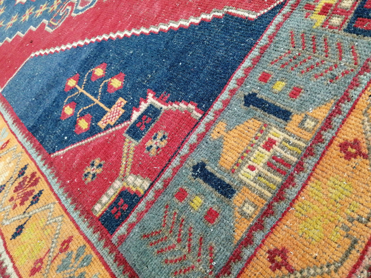 OUSHAK RUG 9 X 4.6 TURKISH Oushak Rug Blue Vintage Oushak Runner Rug Vintage Runner Rug Wool Oushak Rug Hand Made Rugs Vintage Turkish Rug