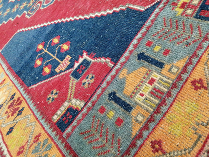 OUSHAK RUG 9 X 4.6 TURKISH Oushak Rug Blue Vintage Oushak Runner Rug Vintage Runner Rug Wool Oushak Rug Hand Made Rugs Vintage Turkish Rug