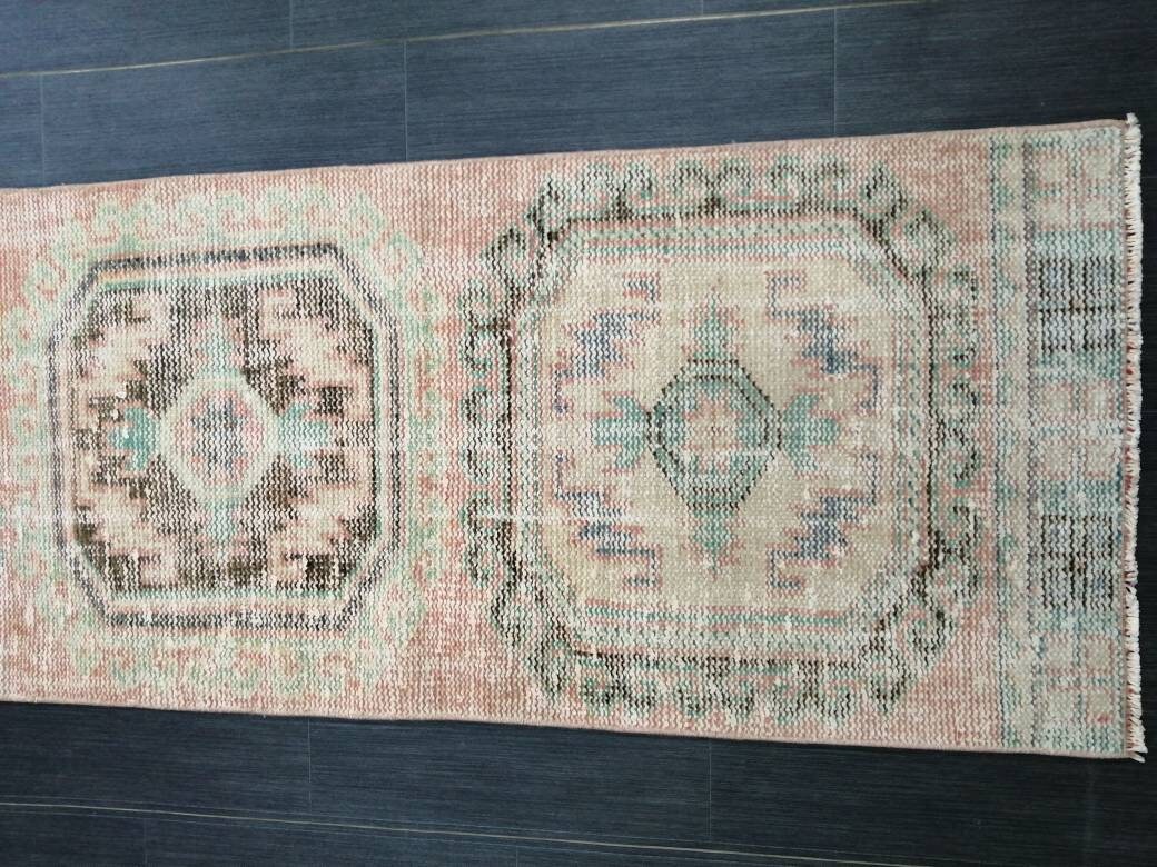 Muted Oushak Runner Rug 2.2 x 11  Vintage Runner Rug Distressed Hallway Runner Rug Turkish Kitchen Runner Rug Antique Wool Runner Rug