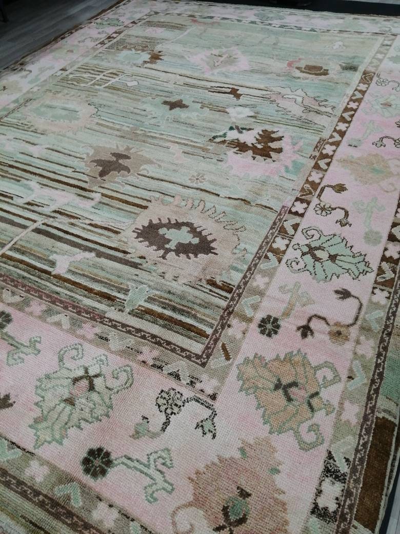 OUSHAK RUG, 12.2 x 9.2  TURKISH Oushak Rug, Vintage Oushak Rug Wool Oushak Rug Hand Made Rugs, Authentic Oushak Rug