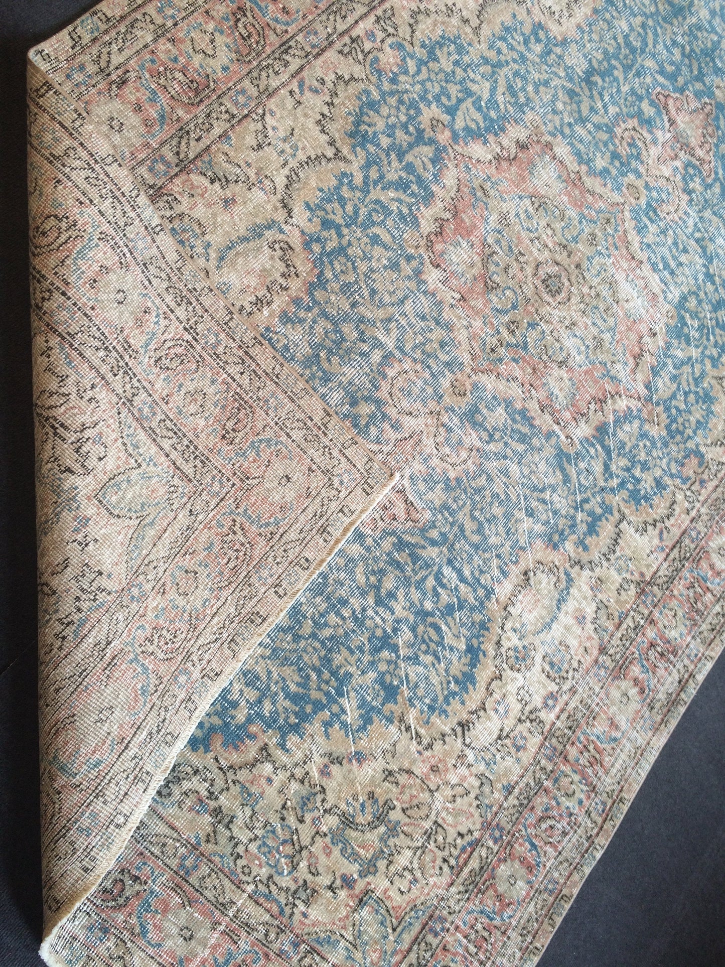 8.3x5 Light Pink Rug,Light Blue Rug,Turkish Rug,Vintage Rug, 5x8 Oushak Rug,Hand made Rug, Wool rug