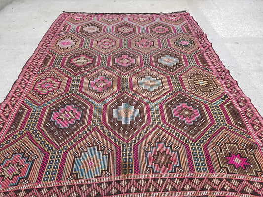 9'5x6'6 flatwoven with embroidery rug, kilim rug, turkish hand made rugs vintage turkish rugs oushak rug vintage oushak rug, wool rug