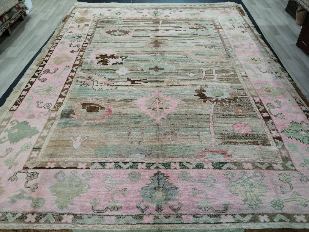 OUSHAK RUG, 12.2 x 9.2  TURKISH Oushak Rug, Vintage Oushak Rug Wool Oushak Rug Hand Made Rugs, Authentic Oushak Rug