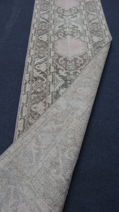 Hallway runner rug,muted vintage rug, turkish runner rug 2'2x13'2 feet