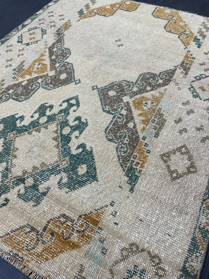 Muted Turkish Rug 3.6 x 4.4 Rug Handmade Rug, Rustic Rug Hand Knotted Rug, Rug Runner, Turkish Rug, Farmhouse Rug, Vintage Rug, Wool rug