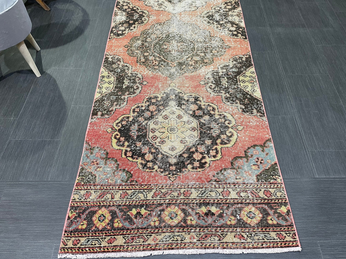 Turkish Distressed Runner Rug, Persian Runner 3 x 12 Rug, Vintage Runner Rug, Hallway Runner Rug,  Kitchen Runner Rug, Wool Runner Rug