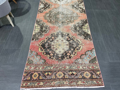 Turkish Distressed Runner Rug, Persian Runner 3 x 12 Rug, Vintage Runner Rug, Hallway Runner Rug,  Kitchen Runner Rug, Wool Runner Rug