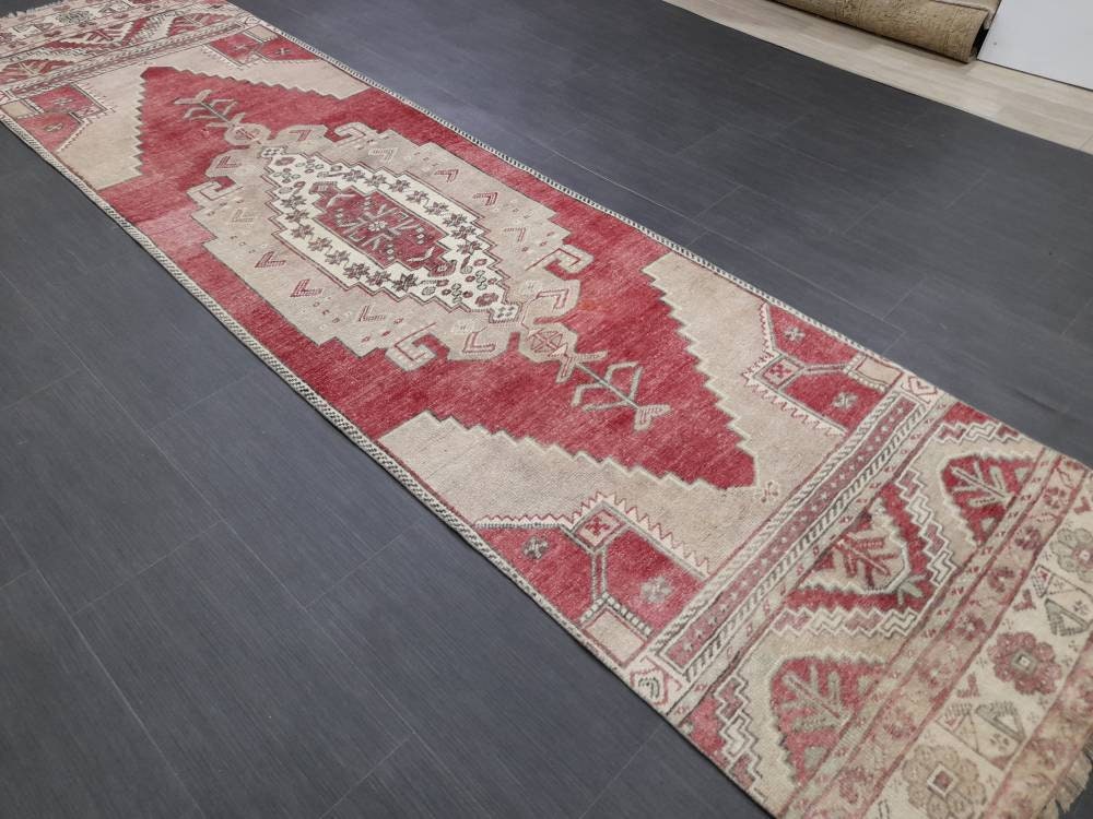 Vintage Oushak Runner Rug Turkish Runner Rug 2.8 x 11 Vintage Runner Rug Hallway Runner Rug Kitchen Runner Wool Runner Rug Wool Oriental Rug