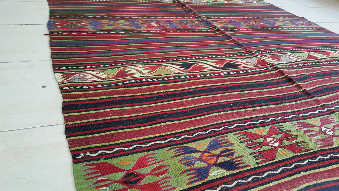 Hand Made Oushak Rug  KiLiM Rug Turkish Rug Vintage Rug Flatwoven with Embroidered