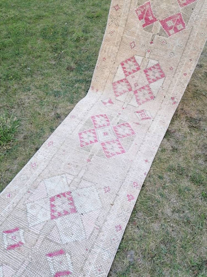 Vintage turkish runner rug 2'7x12'8 hallway runner rug, vintage runner rug turkish hand made wool rug, kitchen rug, hallway runner rug,