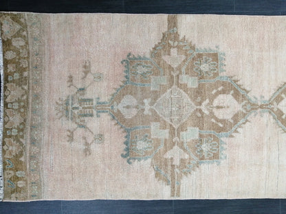 Muted Vintage Runner Rug 2.7 x 10.4 Turkish Runner Rug Vintage Runner Rug Hallway Runner Rug Kitchen Runner Rug Wool Runner Wool Oushak Rug