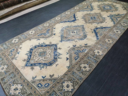 Antique Oushak Runner Rug Turkish Runner Rug Vintage Runner Rug 11.9 x 4.9 Hallway Runner Rug Antique Oriental Runner Rug Blue Beige Runner