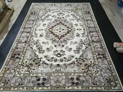 Vintage Oriental RUG TURKISH Rug Muted Vintage 7 x 10.4 Persian Rug Vintage Wool Neutral Oushak Rug Hand Made Rugs Vintage 7x10 Turkish Rug