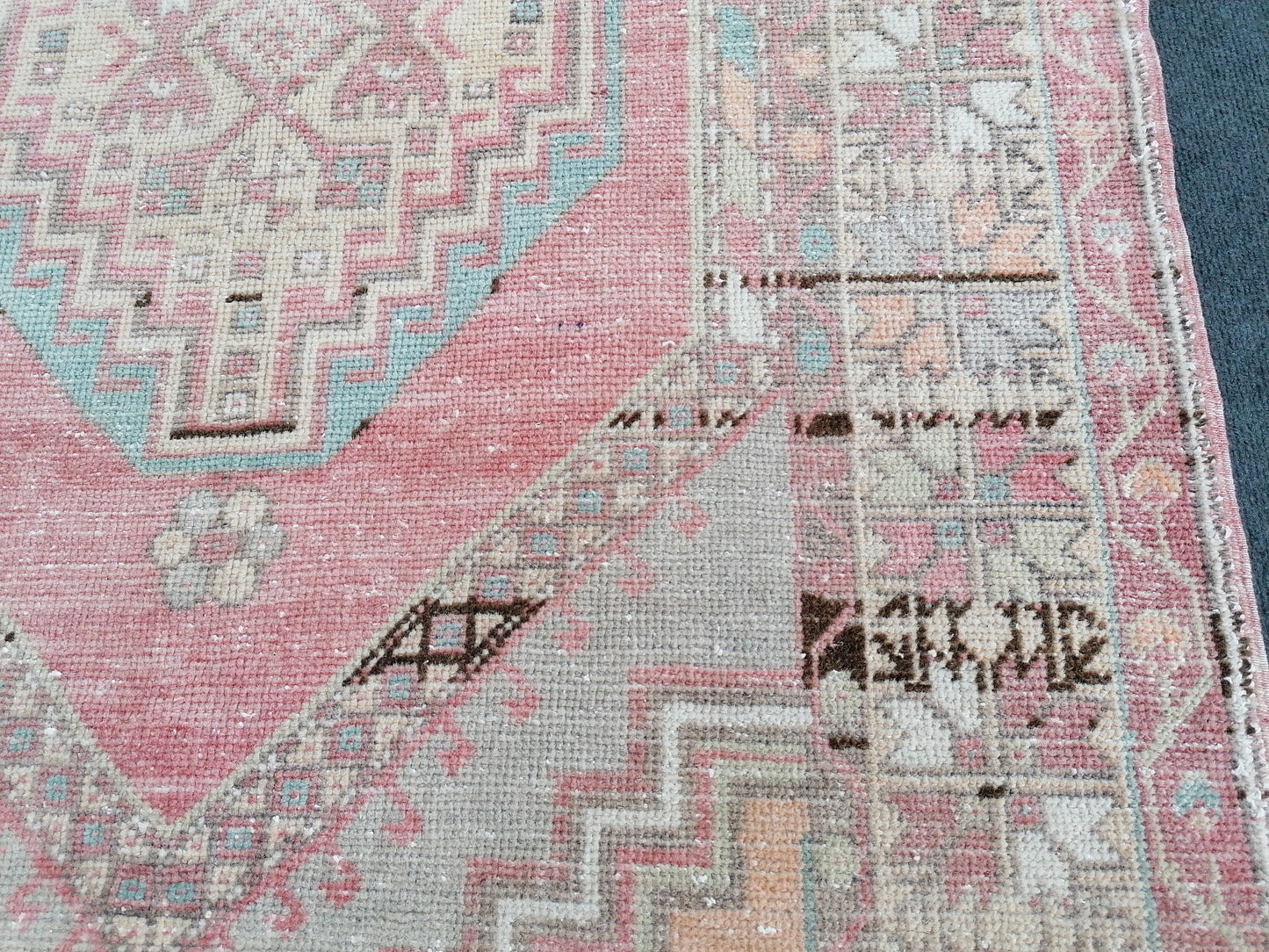 3'7x6'6 pastel vintage handmade wool rug, turkish rug, oushak vintage rug,kitchen rug,vintage anatolian bohemian rug