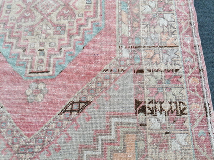 3'7x6'6 pastel vintage handmade wool rug, turkish rug, oushak vintage rug,kitchen rug,vintage anatolian bohemian rug