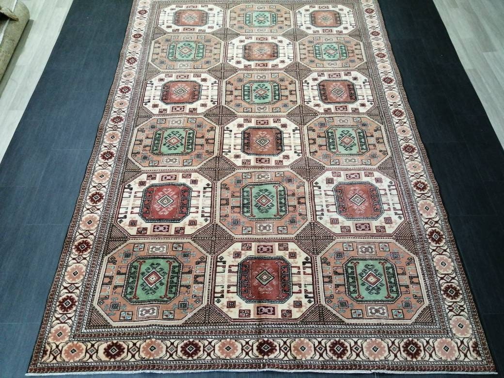 Turkish Rug, Vintage Oushak Rug, Oriental Rugs, Wool Rug, 9.4 x 6.2 High Pile Farmhouse Rug, Vintage Rug, Hand Made Rug Persian Rug 6x9 rug