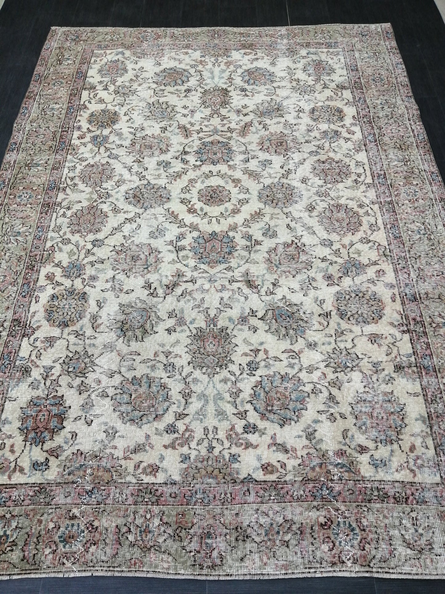 Floral Vintage Rug OUSHAK 7 x 9.8 TURKISH Rug Oriental Vintage Wool Rug Hand Made Rugs Vintage Turkish Rug