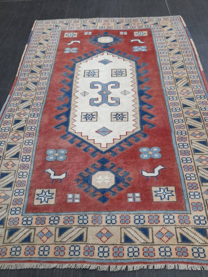 VINTAGE RUG 4.4 x 6.3 TURKISH Rug Vintage Oushak Rug Hand Knotted Rug Wool Oushak Rug Hand Made Rugs Vintage Turkish Rug Hand Knotted Rug