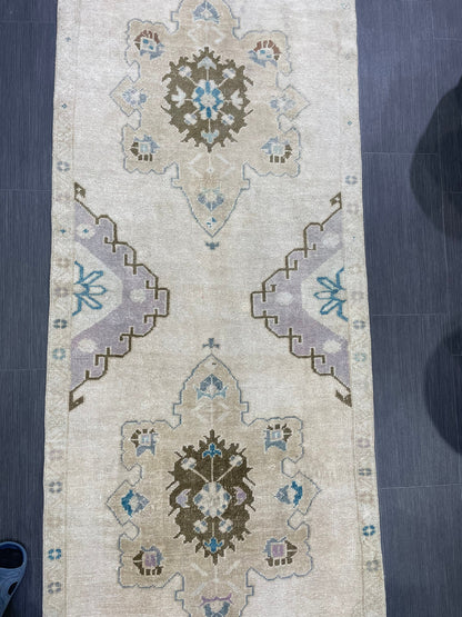 Muted Vintage Oushak Runner 3 x 11.4 Rug Turkish Runner Rug Vintage Runner Rug Hallway Runner Rug Kitchen Runner Rug Wool Runner Rug