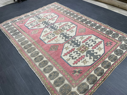 Turkish Rug 5.4 x 7.4 Oushak Rugs, Wool Oriental Rug,Persian Runner Rug Hand Knotted Rug, Vintage Rug, Hand Made Rug  Oriental Rug