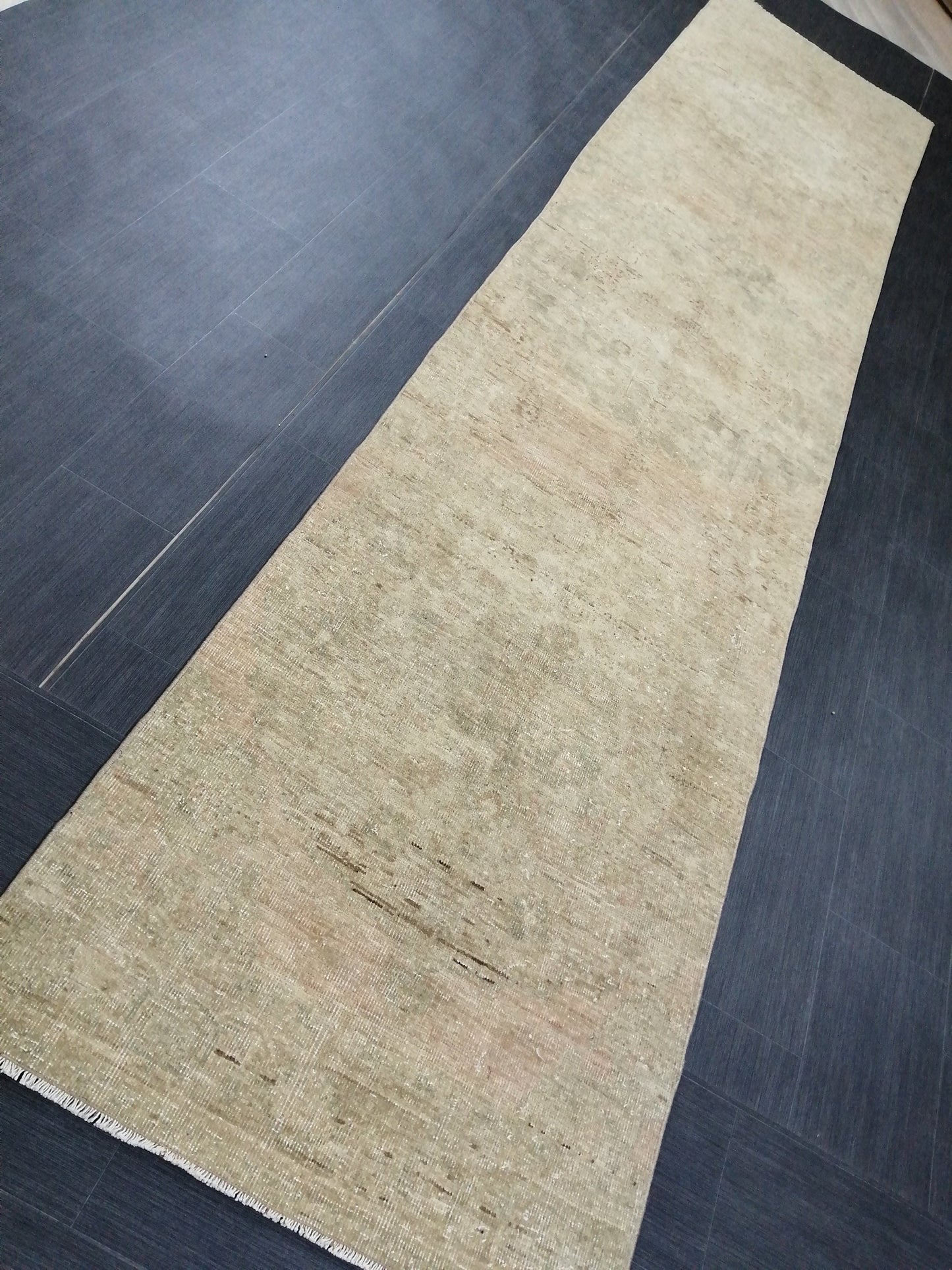 Muted Oushak Runner 13 x 2.9 Turkish Runner Rug Muted Vintage Runner Rug Hallway Runner Rug Kitchen Runner  Wool Runner Rug Wool Oushak Rug