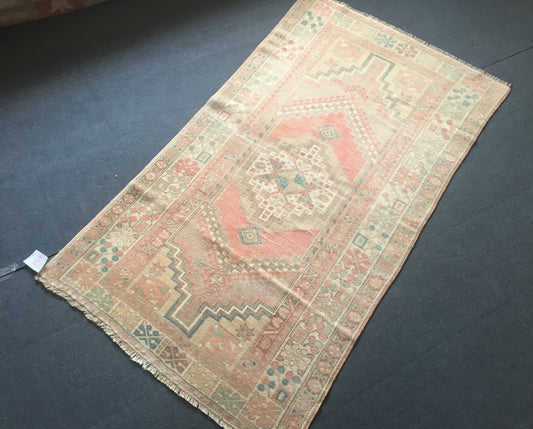 3.5x6 feet destroyed turkish handmade rug, large vintage beige kitchen rug, wool oushak large living room carpet, bedroom area anatolian rug