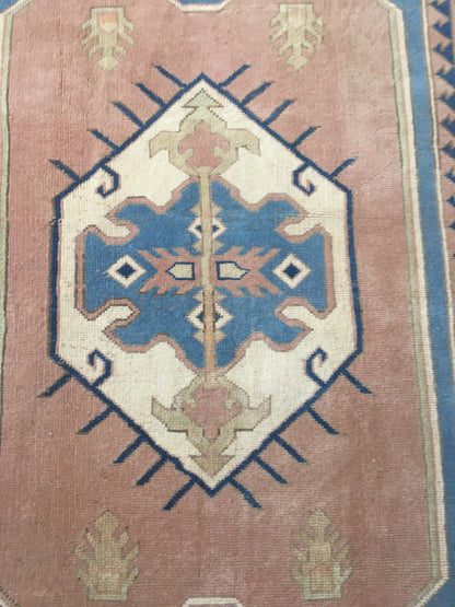 5x8 feet pink muted turkish wool large carpet, handmade vintage wide carpet, oushak bedroom rug, kitchen floor blue rug, laundry etnique rug