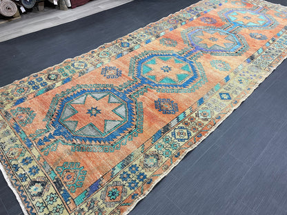 Vintage Hand Knotted Vintage 5 x 12.8 Runner Oushak Runner Rug Turkish Runner Rug Vintage Runner Rug Star Kitchen Runner Natural Wool Runner