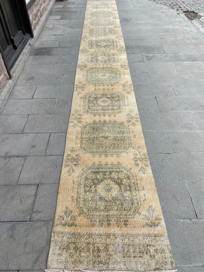 Muted Extra Long Turkish Runner Vintage 2.6 x 21.2 Stairs Runner Rug Vintage Runner XL Oriental Runner Staircase Handmade Runner