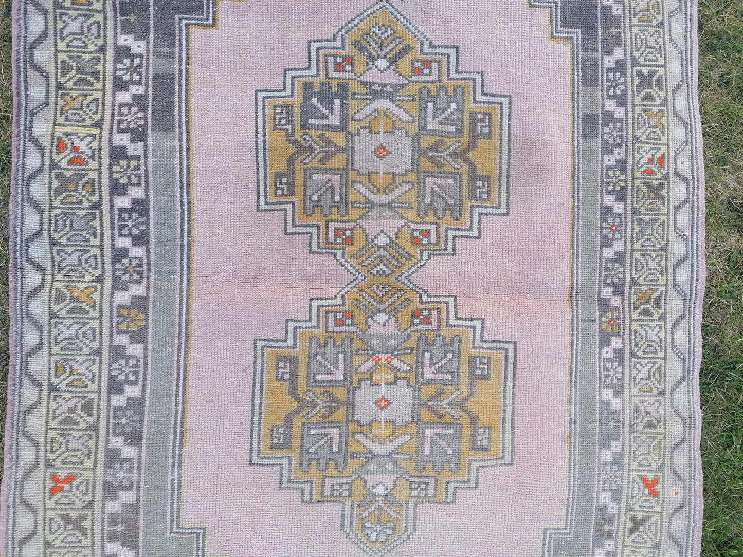 4x6.5 feet oushak turkish bathroom rug, vintage handmade wool rug, kitchen area medium size rug, living room rug, laundry rug,faded blue rug