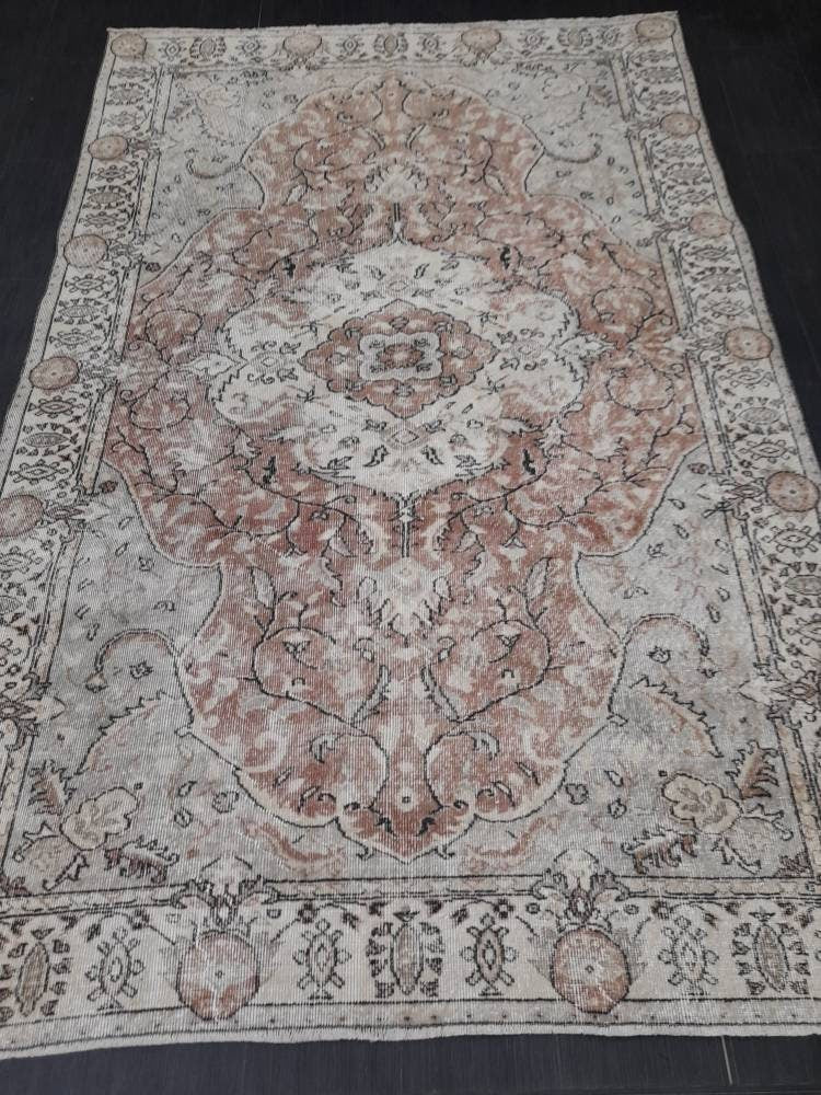 TURKISH Rug Vintage Rug Vintage Wool 6 x 9.5 Oushak Rug Hand Made Rugs Vintage Turkish Rug Oriental Rug Persian Rug Distressed Vintage Rug