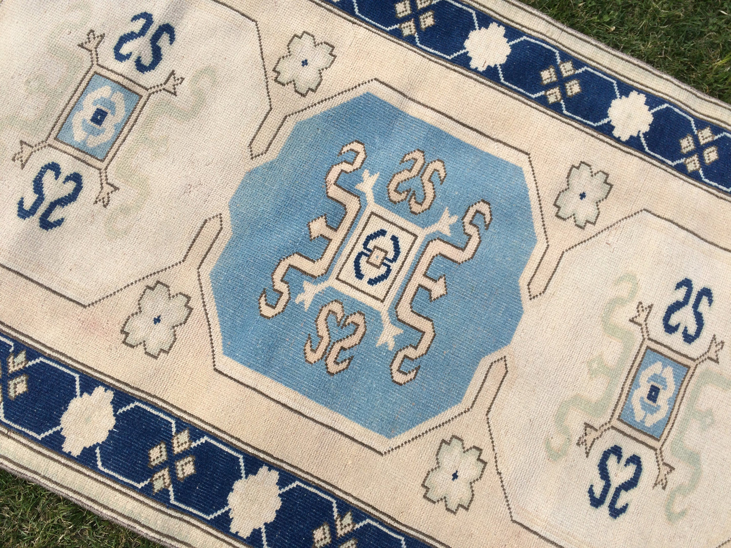 Vintage Turkish RUG Hand Knotted Oushak Rug Handmade Rug Bohemian Rug, Aqua Blue Rug Vintage Oushak Rug Vintage Rug 6.6 x 4 Wool Rugs