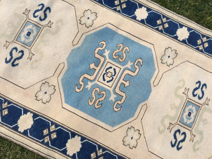 Vintage Turkish RUG Hand Knotted Oushak Rug Handmade Rug Bohemian Rug, Aqua Blue Rug Vintage Oushak Rug Vintage Rug 6.6 x 4 Wool Rugs