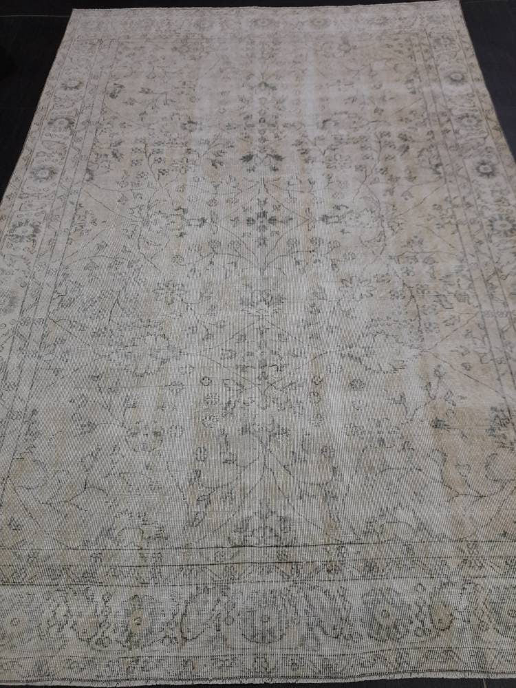 Vintage living room rug 6.5 x 9.4 Earth Tones Rug pastel rugs, Turkish Oushak Rugs, Vintage Rug Muted Distressed Rug Vintage Oushak Rug