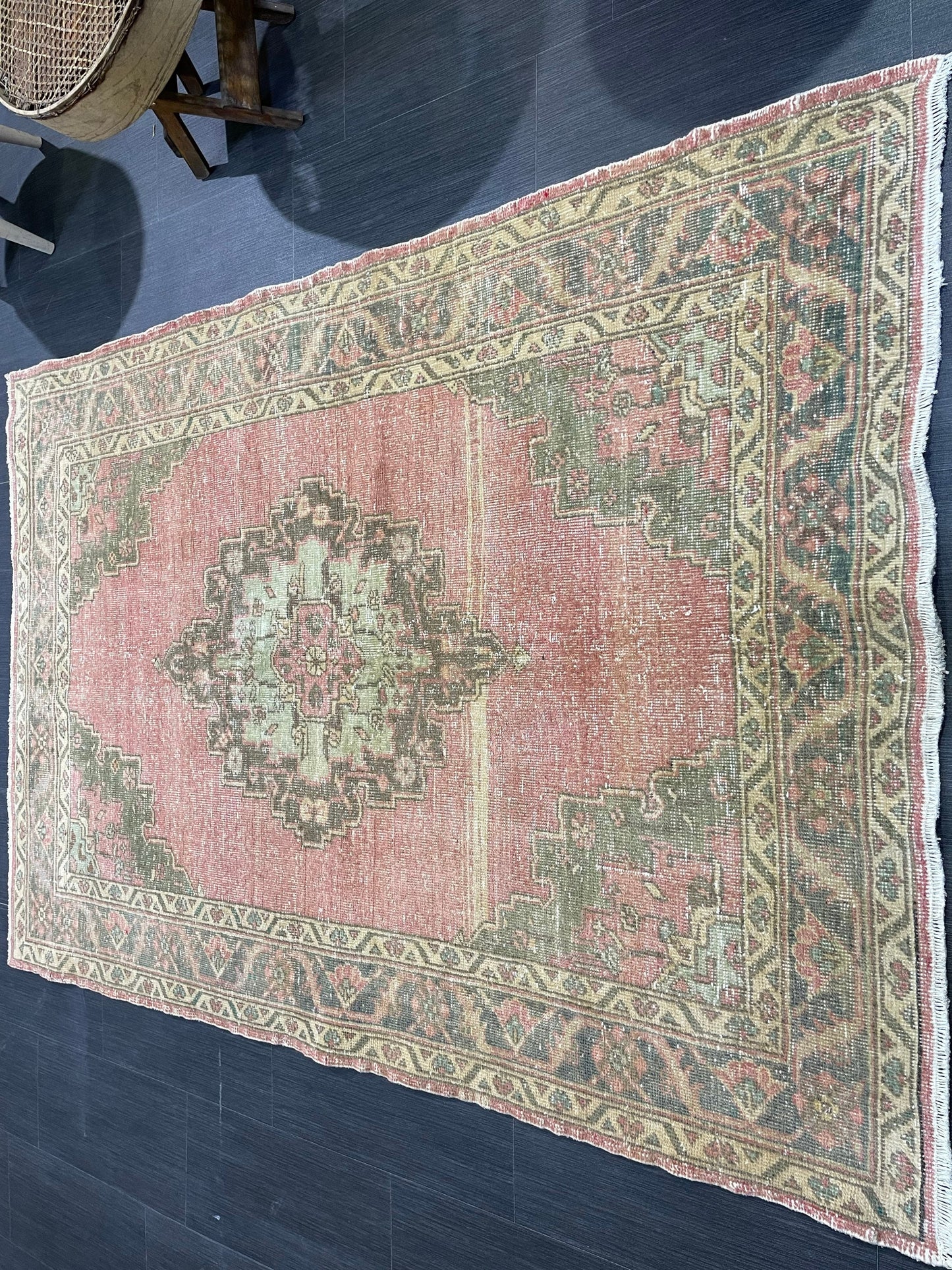 Handmade Rug, Vintage 4.4 x 6.4 Turkish Rug, Persian Rug, NATURAL Wool Rug, Living Room Rug, Oushak Rug, Hand Knotted Rug, Kitchen Rug,