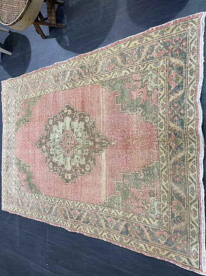 Handmade Rug, Vintage 4.4 x 6.4 Turkish Rug, Persian Rug, NATURAL Wool Rug, Living Room Rug, Oushak Rug, Hand Knotted Rug, Kitchen Rug,