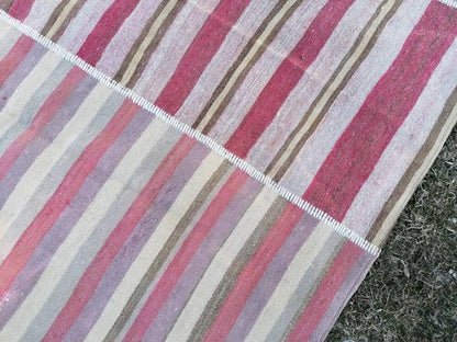 6.8 x 9.7 Flatwoven kilim rug  stripe handmade rug vintage turkish rug, vintage oushak rug, wool rug