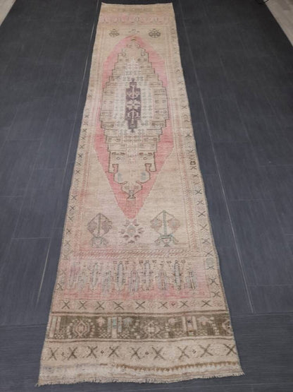Staircase Runner Rug 2.7 x 12.2 Vintage Turkish Runner Oriental Runner Oushak Runner Rug