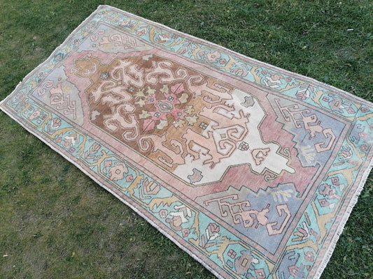 Vintage oushak hand made wool rug 4’4.8’3 kitchen rug, bohemian rug, area rug