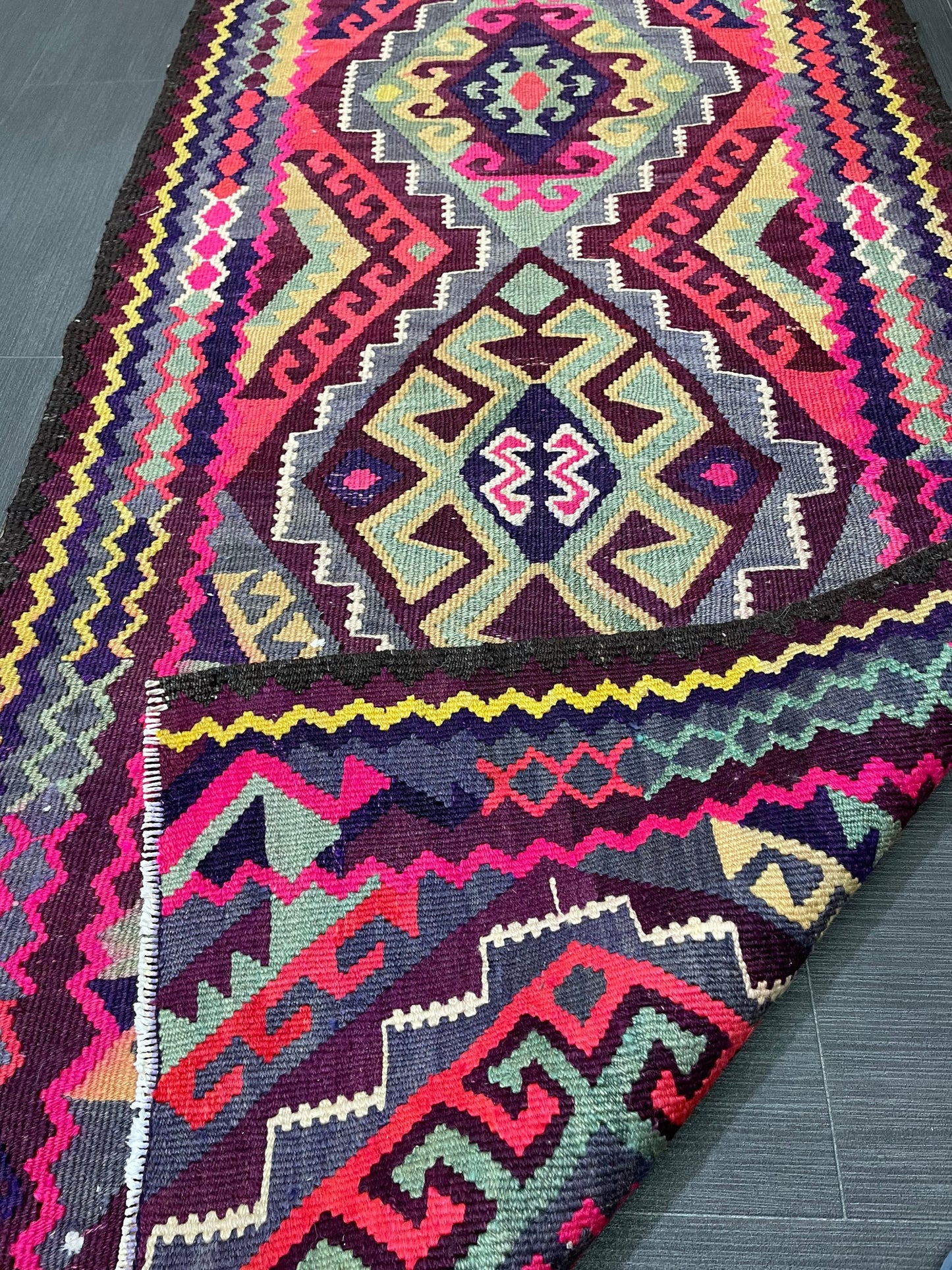 Vintage Runner rug 3 x 13 Handmade Flat woven Runner Kilim Runner Rug Oriental Runner Vintage Turkish Runner Flat weave Rug Wool Carpet Rug