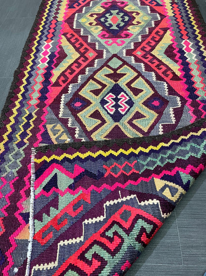 Vintage Runner rug 3 x 13 Handmade Flat woven Runner Kilim Runner Rug Oriental Runner Vintage Turkish Runner Flat weave Rug Wool Carpet Rug