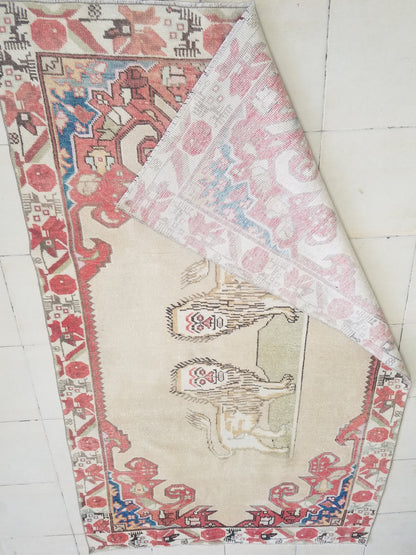 Lion oushak handmade wool rug 4'4x6'12 turkish rug vintage rug, vintage oushak rug, kitchen rug bohemian rug