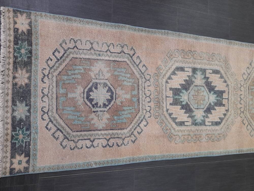 Vintage Runner Rug 3 x 11.6 Turkish Runner Rug Handmade Runner Rug Hallway Runner Kitchen Runner Rug Wool Runner Rug Oriental Runner