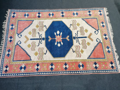 7'2x11 oushak wool rug, large turkish blue rug, vintage hand made rug, living room rug kitchen rug, vintage bohemian rug