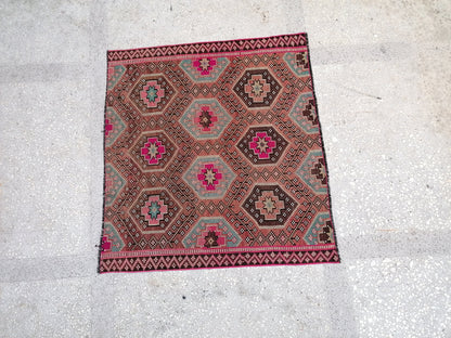 5'9x5'5 flatwoven with embroidery rug turkish hand made rugs vintage turkish rugs oushak rug vintage oushak rug, wool rug